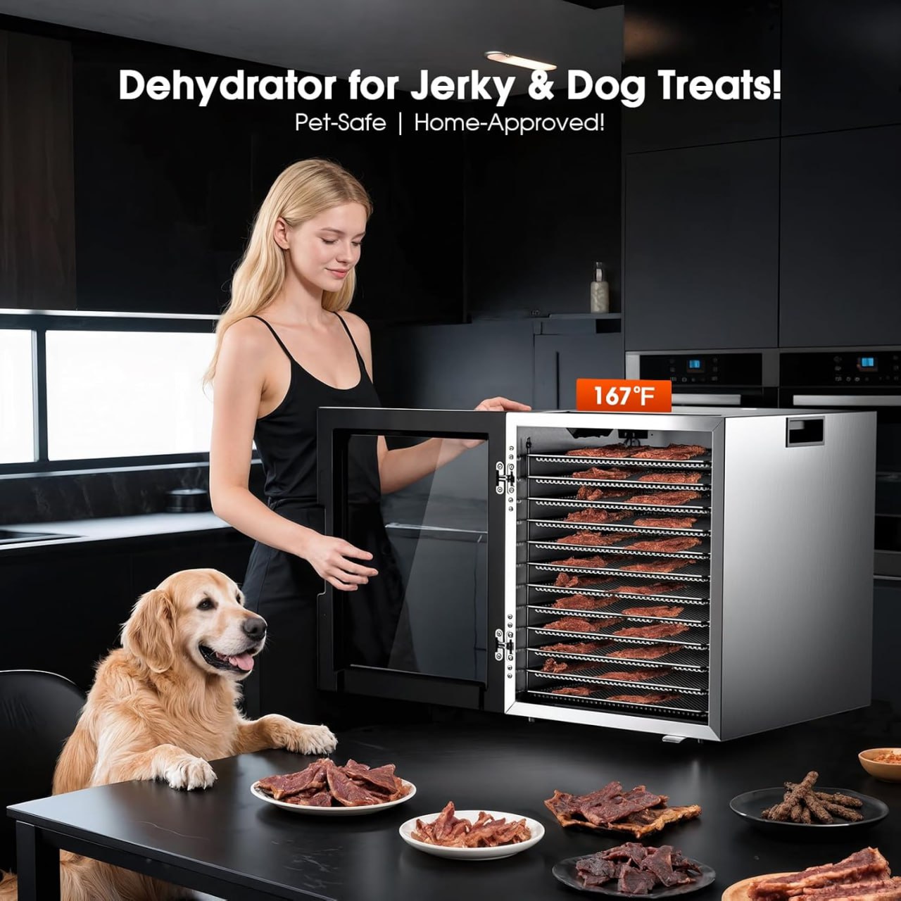 Food Dehydrator, 12 Tray Stainless Steel, 850W Electric Dehydrator with 10 Presets, 48H Timer and Precision Temperature Control (80°F-165°F), Digital Food Dryer for Home Use, Dog Treats, Meats & V. Eggies Image 4