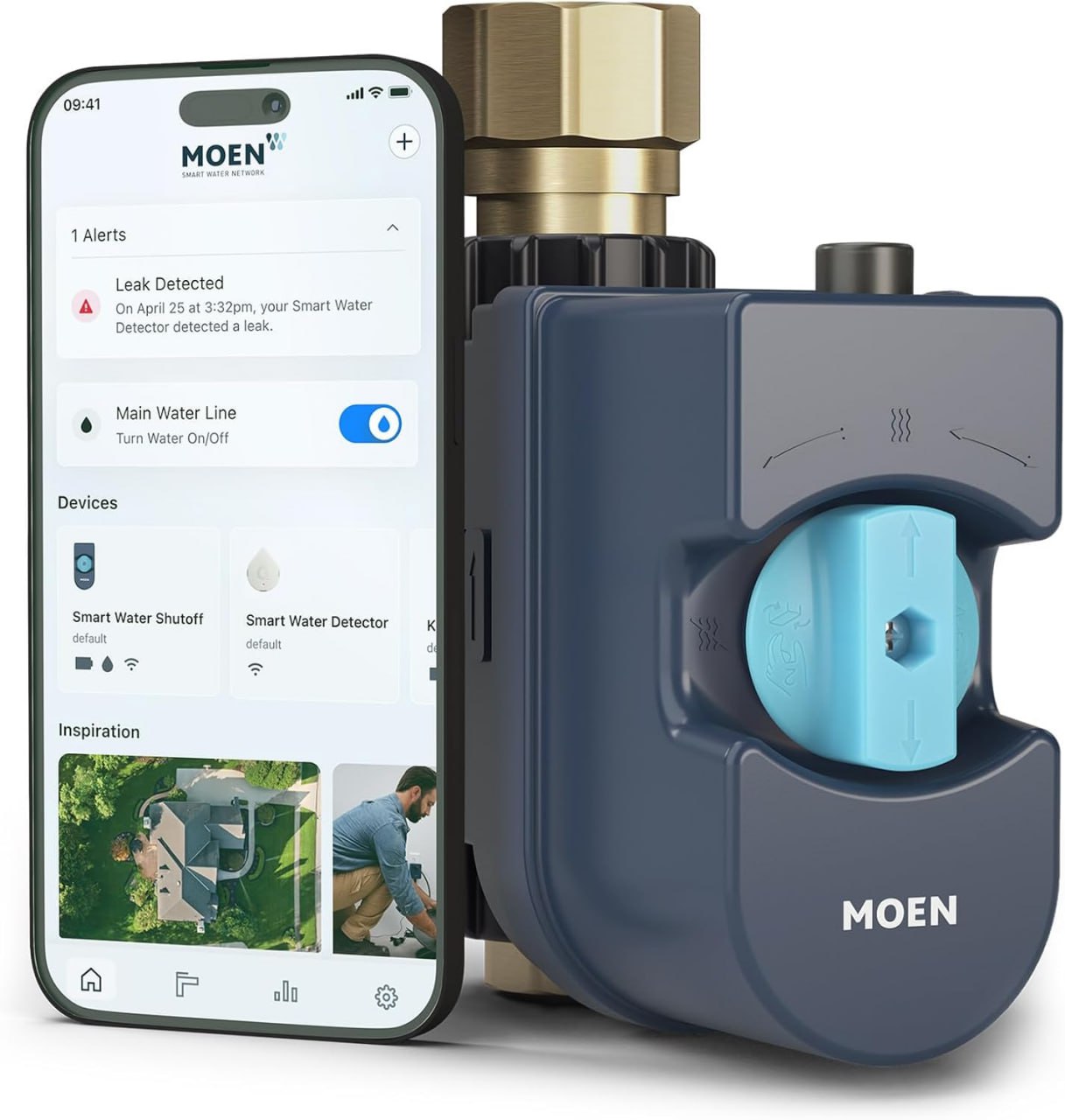 Moen Flo Smart Water Monitor and Auto-Shutoff Sensor, Wi-Fi Connected Water Leak Detector, for 1" Diameter Pipes, 900-006