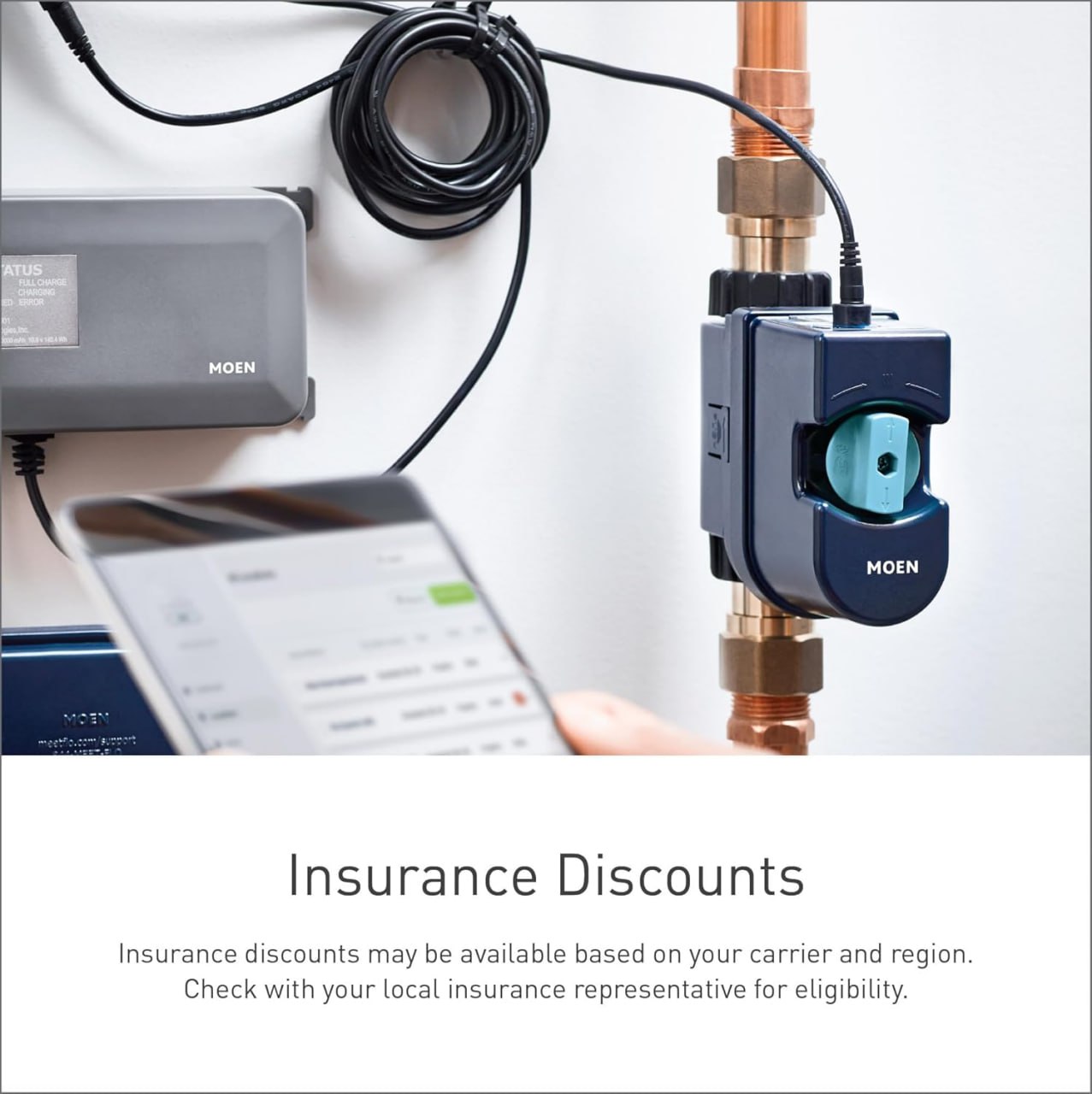 Moen Flo Smart Water Monitor and Auto-Shutoff Sensor, Wi-Fi Connected Water Leak Detector, for 1" Diameter Pipes, 900-006 Image 4