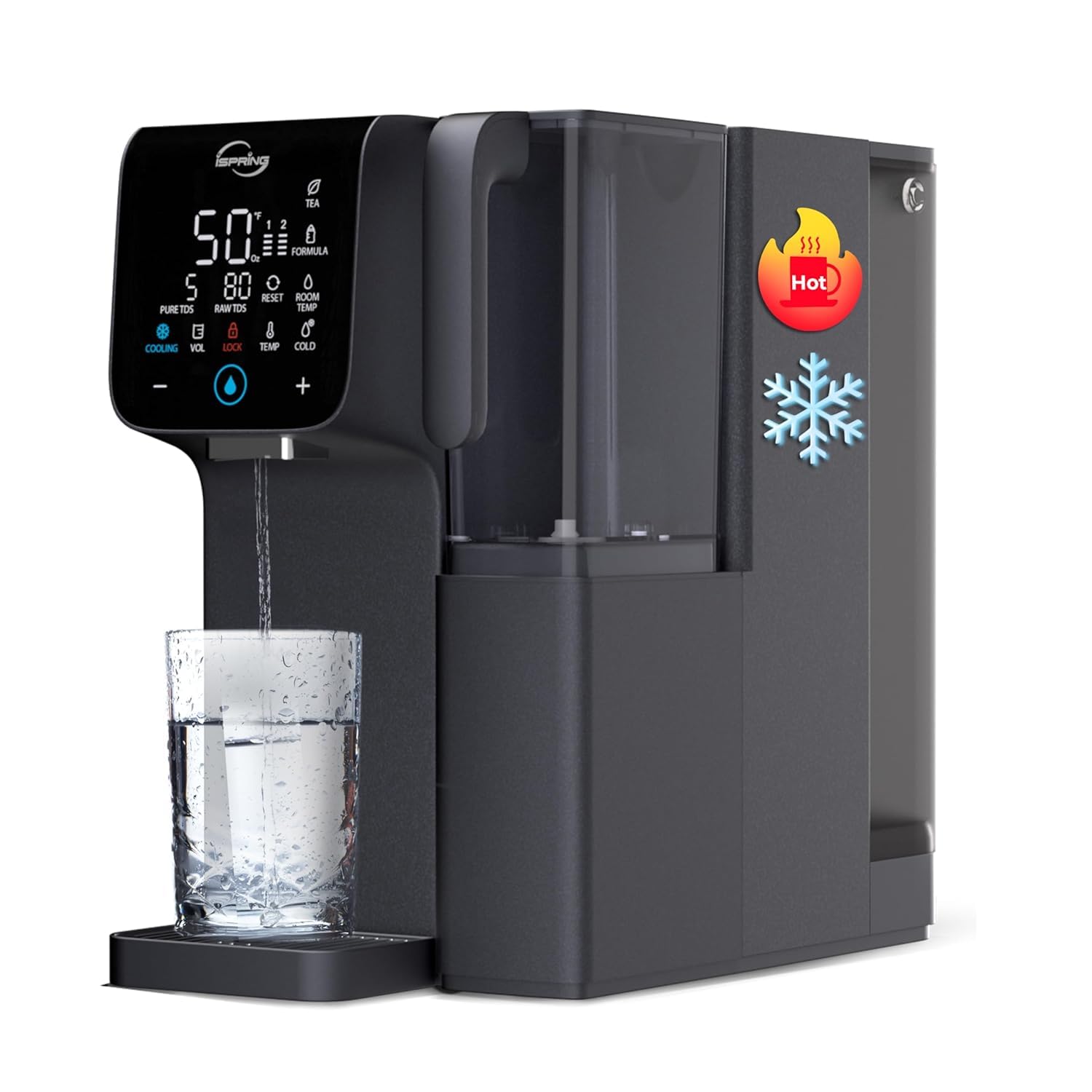 iSpring RCD100HCG Hot and Cold Reverse Osmosis System Countertop, Alkaline RO Water Filter, 9 Temperatures and 6 Dispensing Volume Options, TDS and Filter Life Monitor, Plug and Play