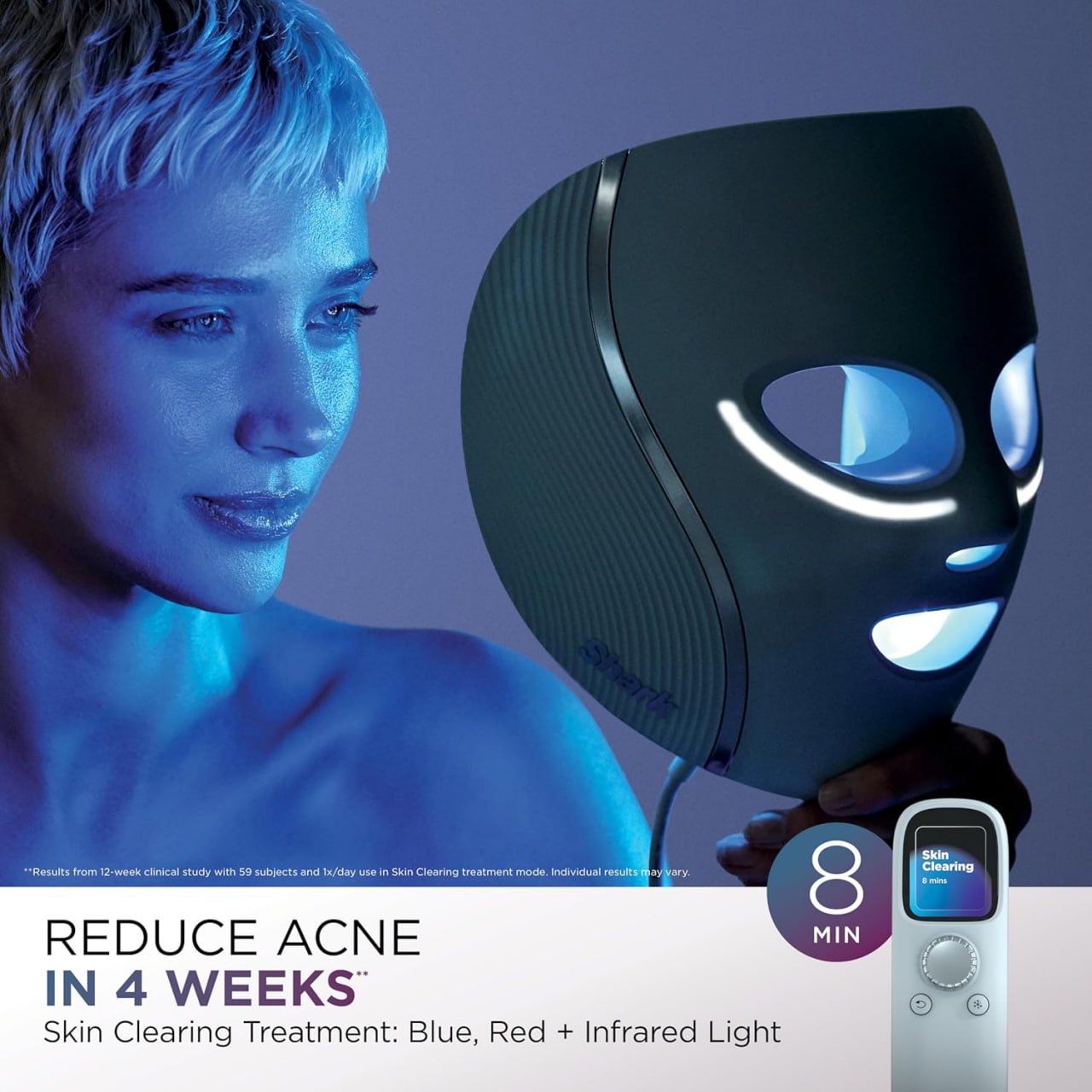 Shark CryoGlow LED Mask with Under-Eye Cooling, Anti-Aging and Blemish Correction, Red and Blue LEDs, Infrared Light Therapy, USB-C, Remote Control, Storage Pouch, Lilac Cooling, FW312PL Image 4