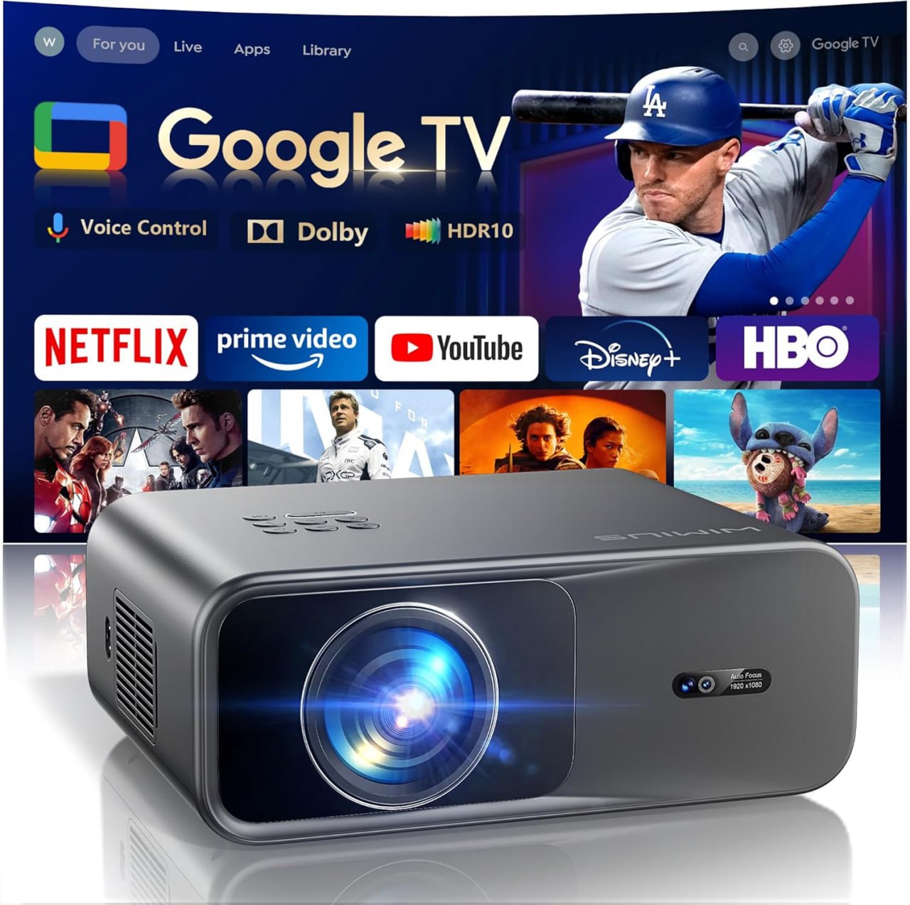 [Official Google TV] WIMIUS G1 Smart Outdoor Projector 4K with Wi-Fi 6 and Bluetooth Home Theater Projector with Dolby Digital for Indoor and Outdoor Use (Gray, Standard)
