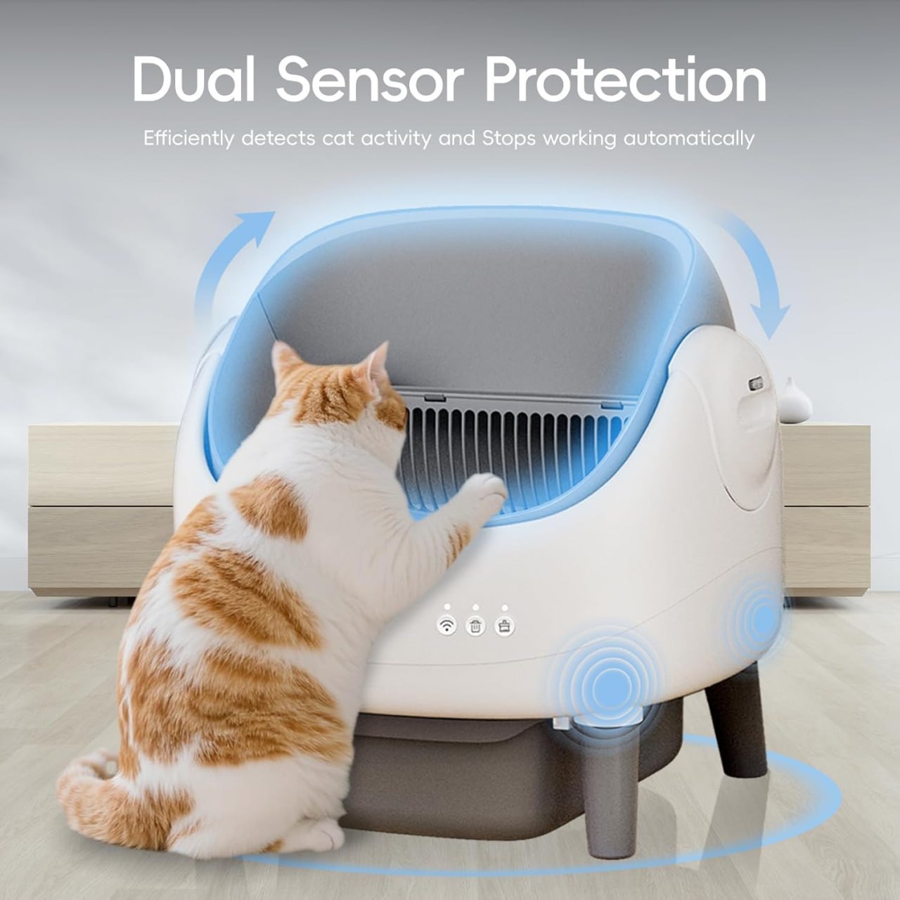 Open self-cleaning trash can, automatic trash can, with dual safety sensors, anti-pinch protection, large capacity, app control, white and gray Image 4