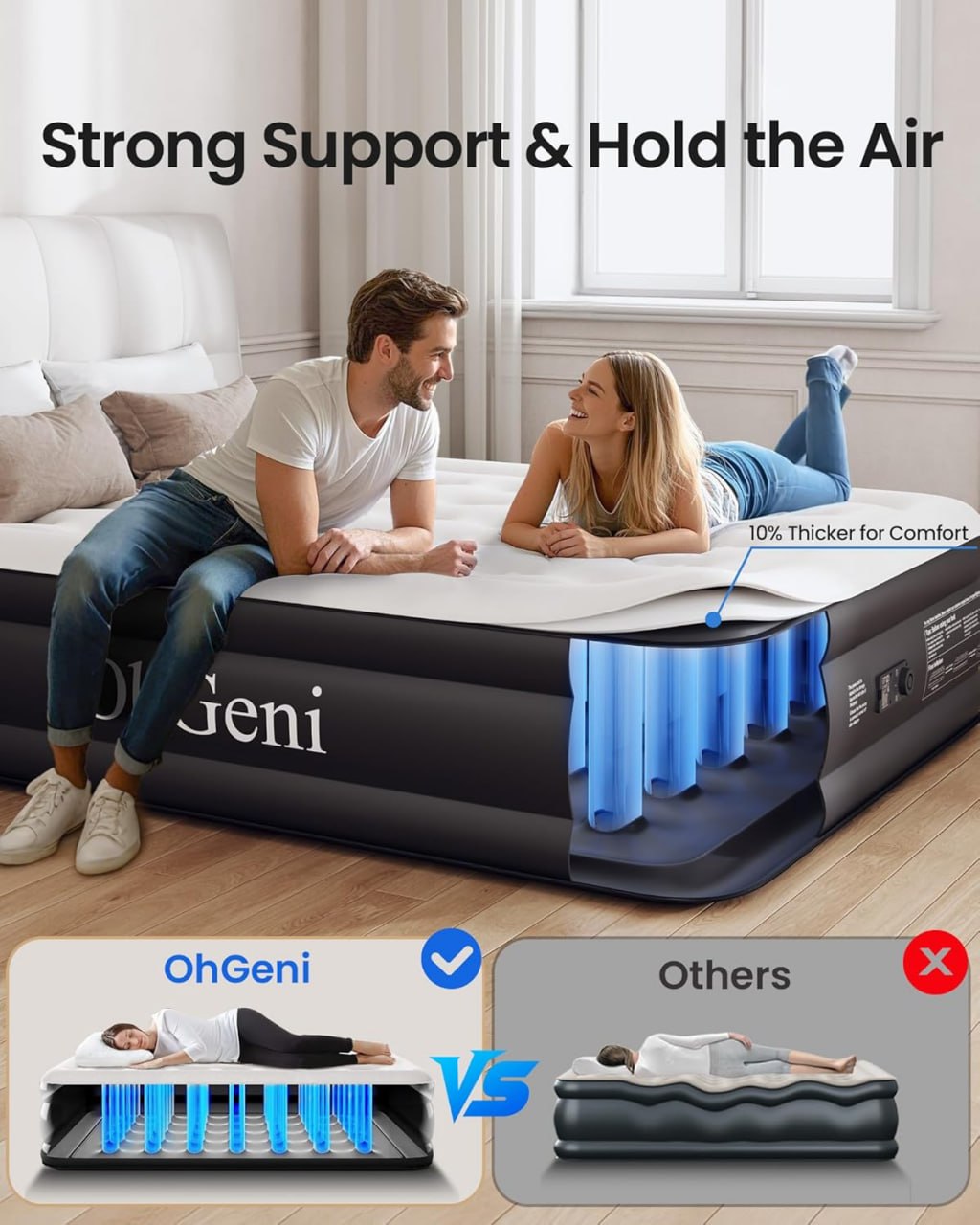 OhGeni Queen Air Mattress with Built-in Pump, Inflatable Air Mattress, 18 Litres of Higher Comfort, Upgraded Surface Portable Mattress, Airbed for Camping, Home and Guests, Inflatable, Up to 600 lbs Image 4