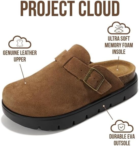 Project Cloud Genuine Leather Platform Shoes for Women - Memory Foam Arch Support Cork Insole Casual Shoes and Slippers 2025 (Benton Chunky) Image 2