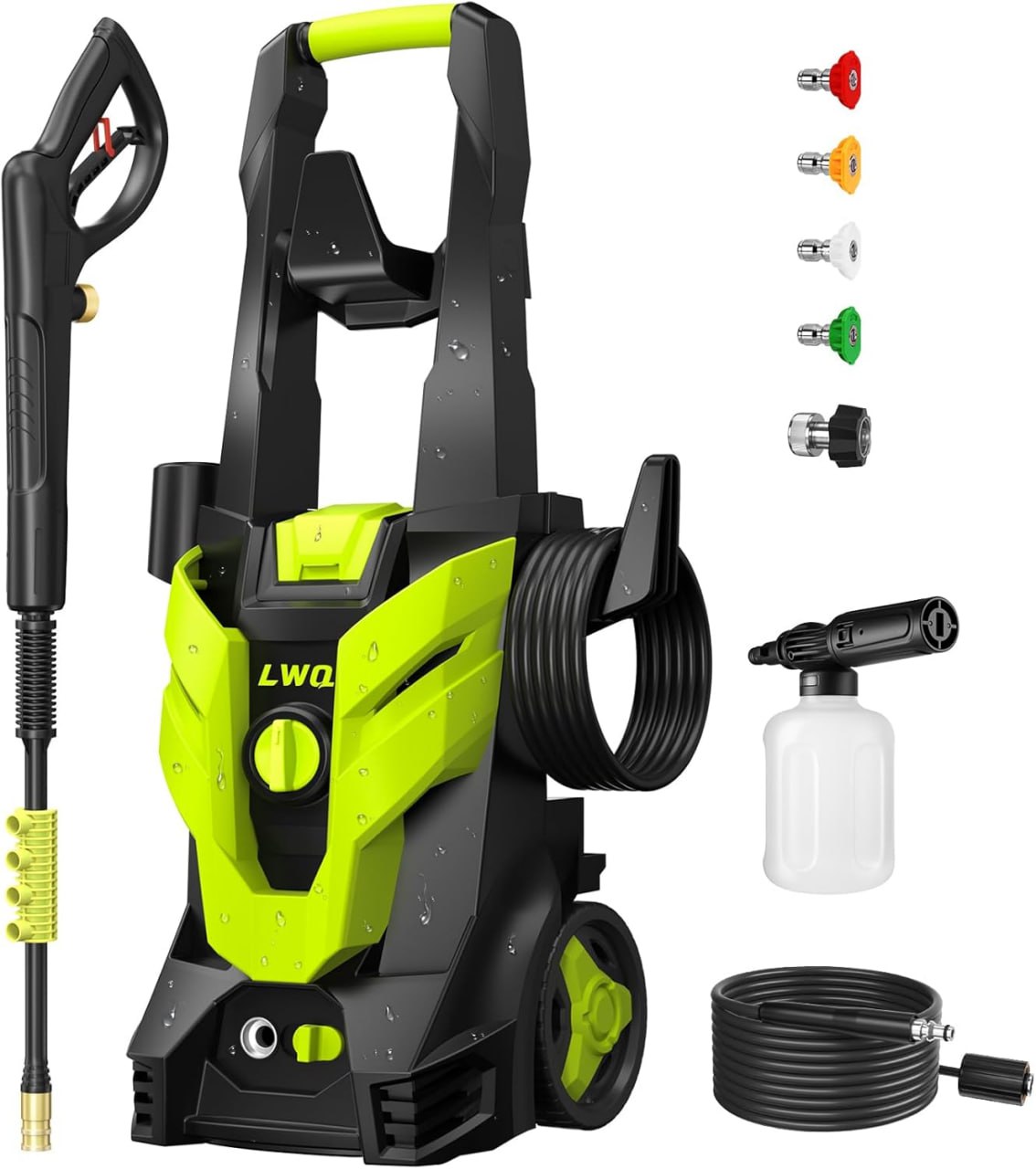 High pressure washer, electric washer with 4 quick-connect nozzles, high pressure cleaner with foam cannon, suitable for car/fence/driveway/patio/home cleaning