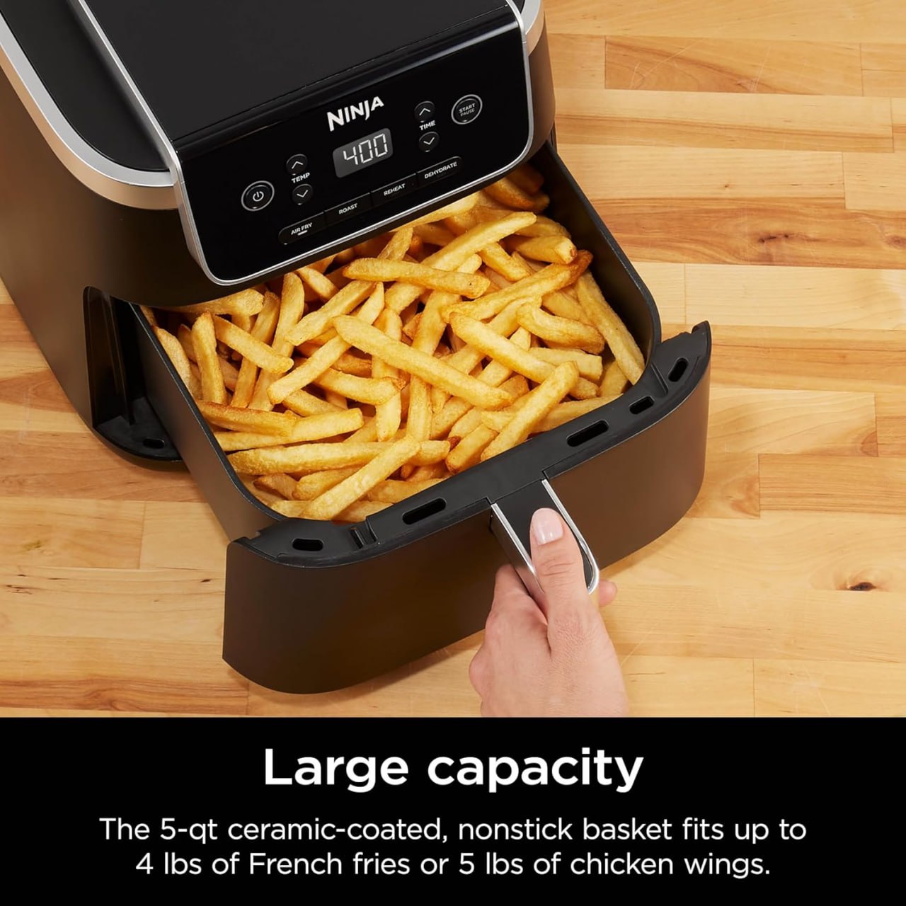 Ninja | Air Fryer | 4-in-1 Professional Air Fryer, Bake, Reheat, Dehydrate | 5-quart capacity holds up to 4 pounds of French fries | Max temperature 400°F | Non-stick basket and crisper tray | 120V | Gray | AF141 Image 3