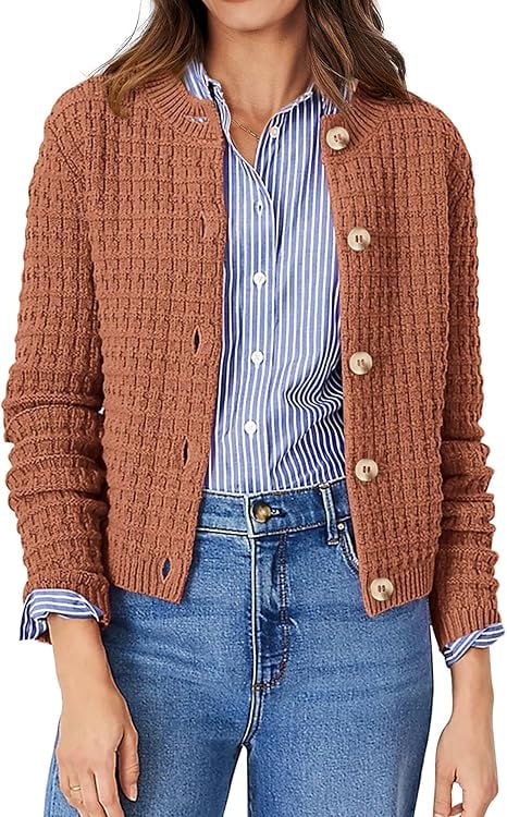 PRETTYGARDEN Women's Knitted Cardigan Sweater Casual Long Sleeve Front Button Fashion Jacket Coat