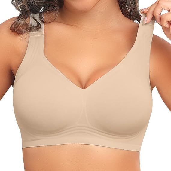 PoseFree Women's Seamless Wire-Free Support Bra Push-Up Comfort Soft Wire-Free Full Coverage T-Shirt Bra