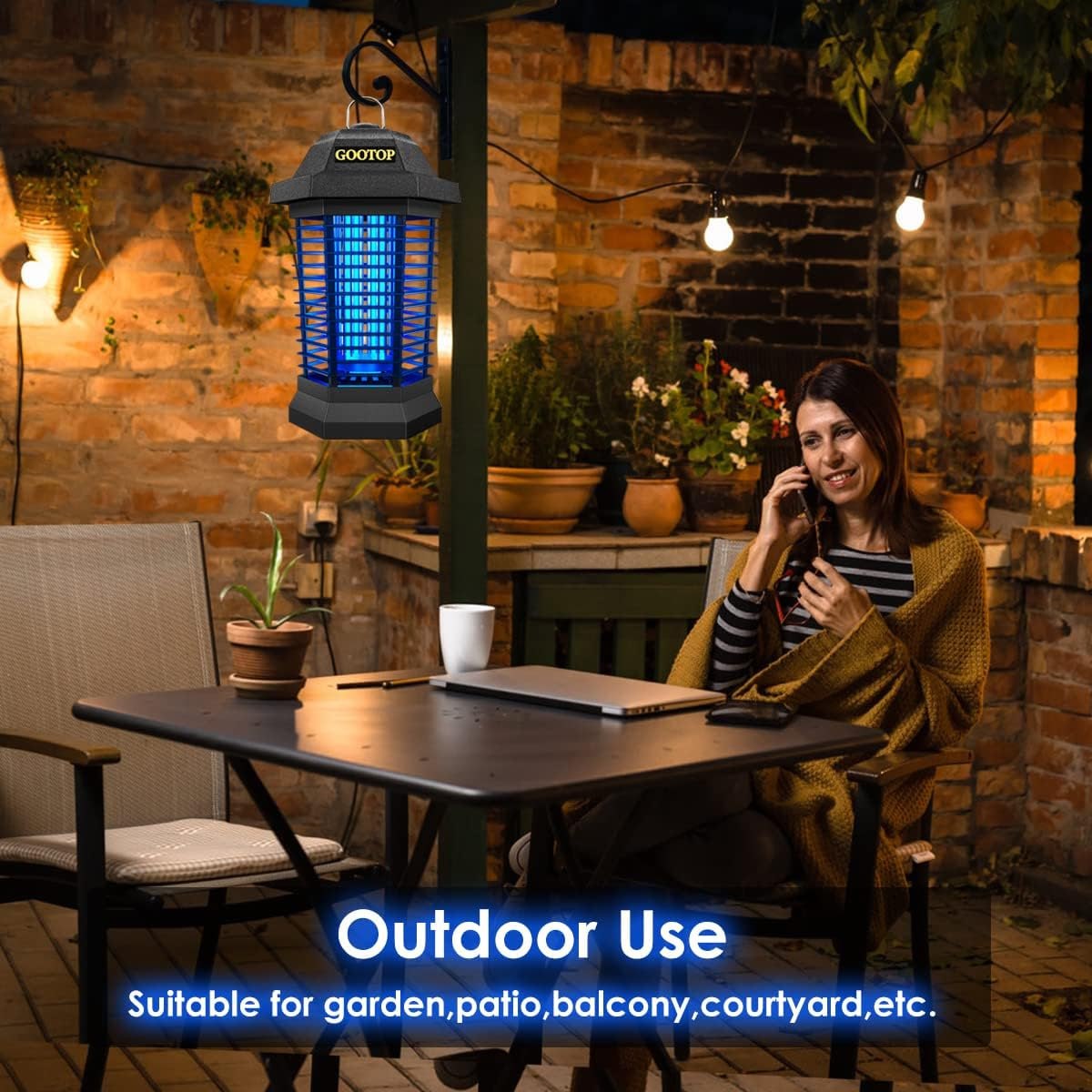 GOOTOP Outdoor Insect Killer, Mosquito Killer, 3-Prong Electric Fly Trap, Mosquito Killer, Fly Trap, Insect Killer, Indoor and Outdoor, 90-130V, 4200V, ABS Plastic Cover (Black) Image 4