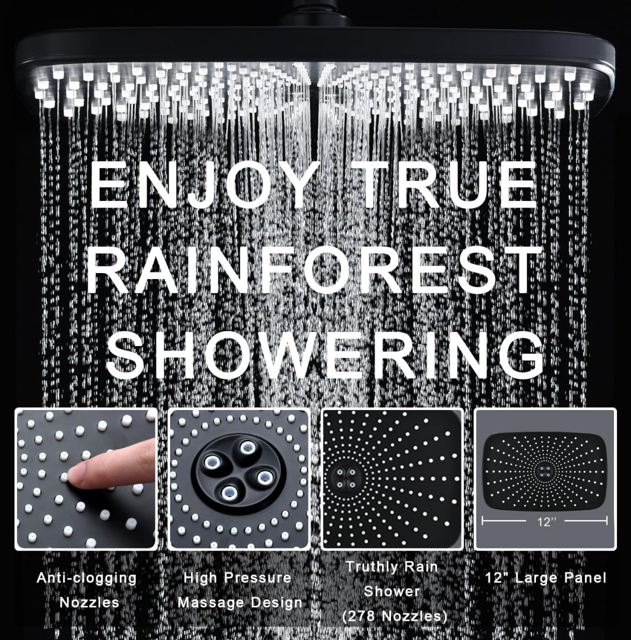 High Pressure Rain Shower Head: Upgraded shower head, handheld spray combination with fixed shower head and 10 spray handheld shower head, detachable shower head with built-in magnetic docking and electric jets Image 3