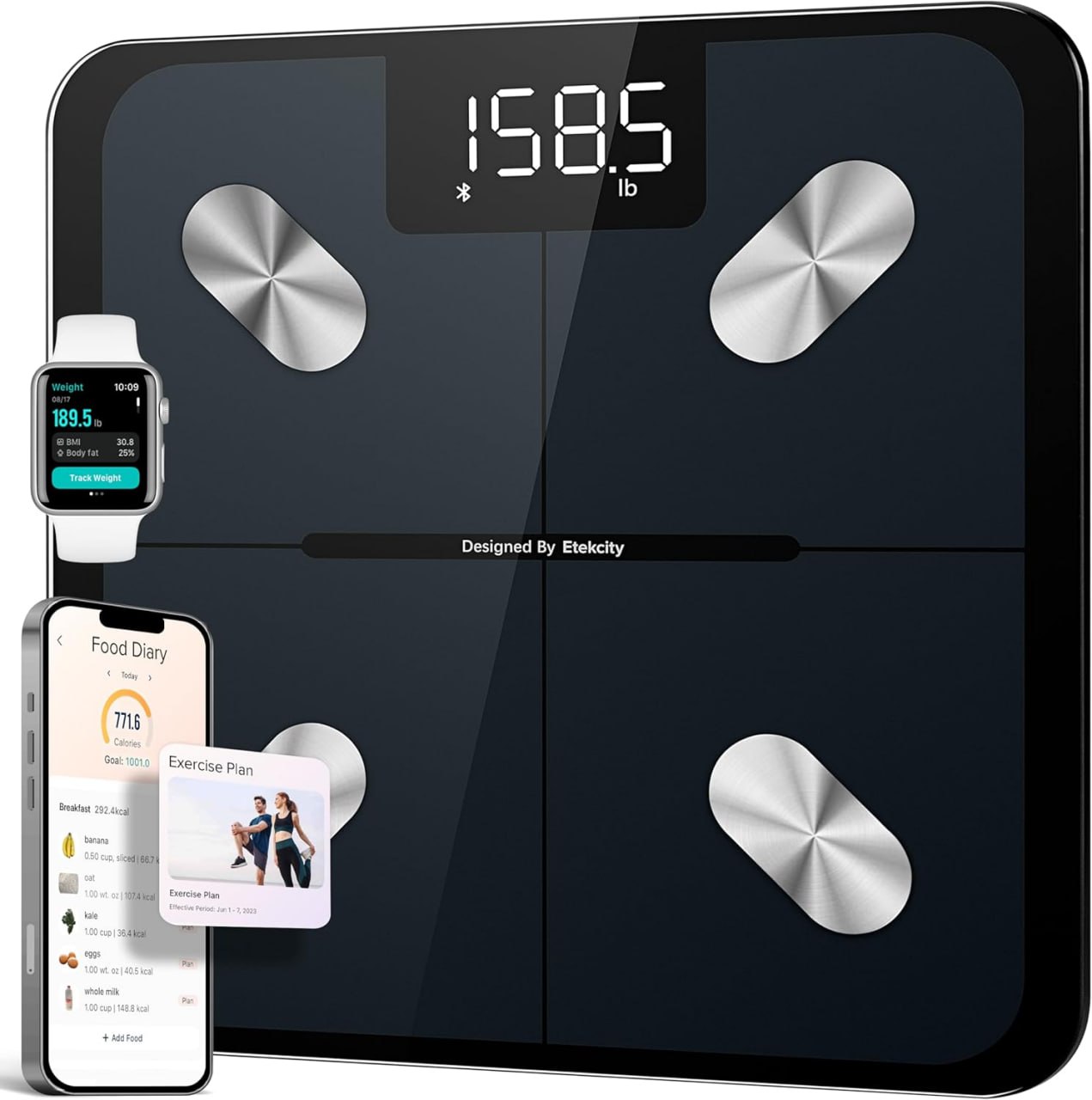 Etekcity Smart Scale, Digital Bathroom Weighing Scale with BMI, Body Fat, Muscle Mass, Accurate Bluetooth Home Health Device Sync App