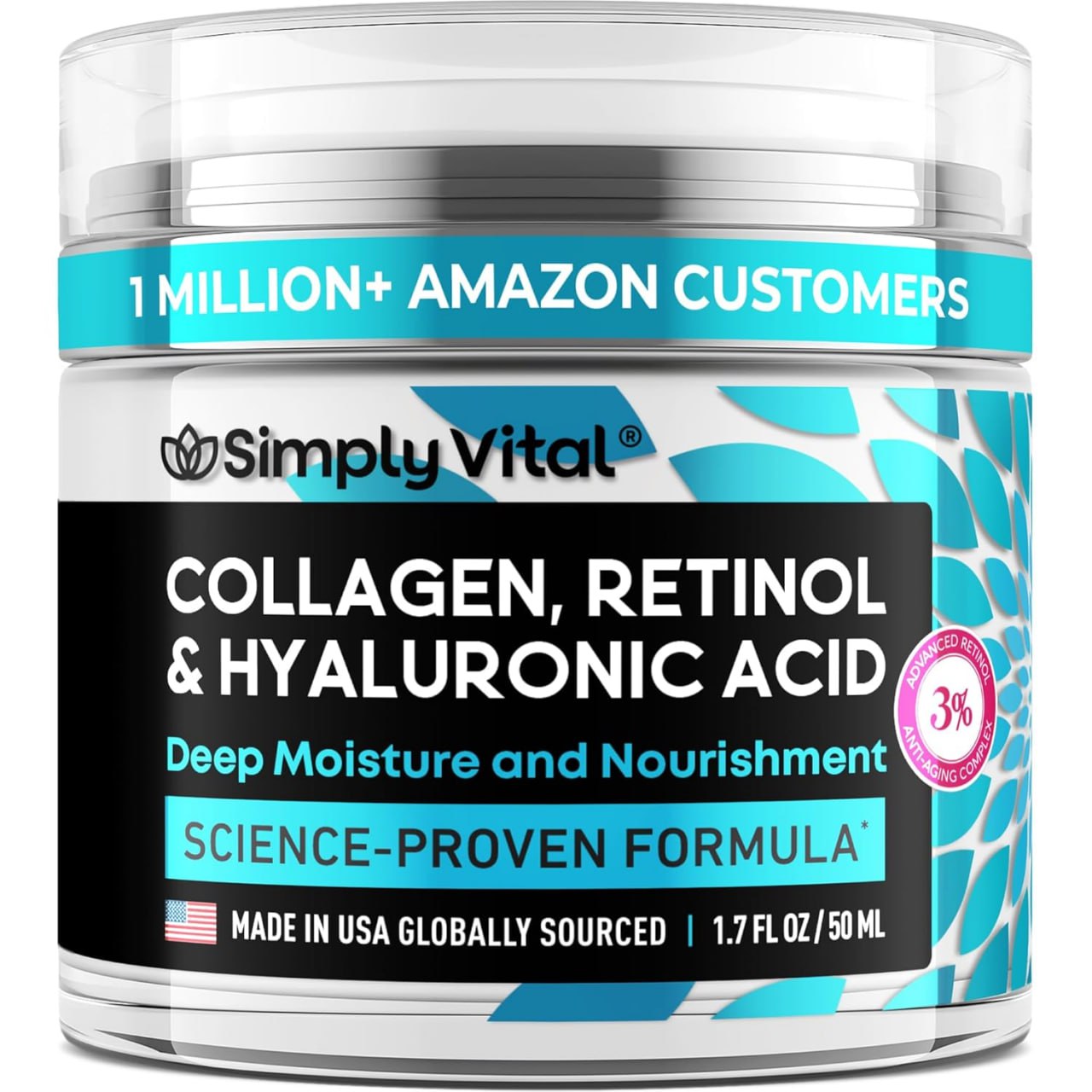 SimplyVital Collagen, Retinol & Hyaluronic Acid Cream - Anti-Aging Facial Moisturizer for Face, Firming Skin, Neck & Décolleté - Made in the USA, Daily Moisturizer Day & Night - 1.7 fl oz