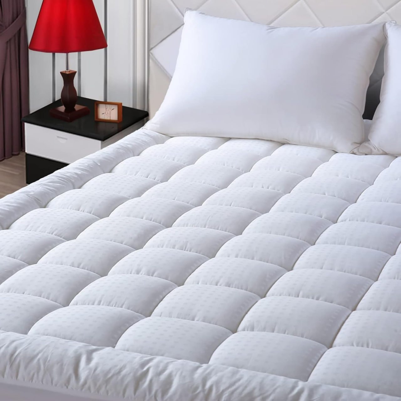 EASELAND Queen Mattress Pad Pillow Top Mattress Topper Quilted Fitted Mattress Protector Cotton Top Stretchable 8-21 Inch Deep Pocket Cooling Mattress Topper (60 x 80 Inch, White)