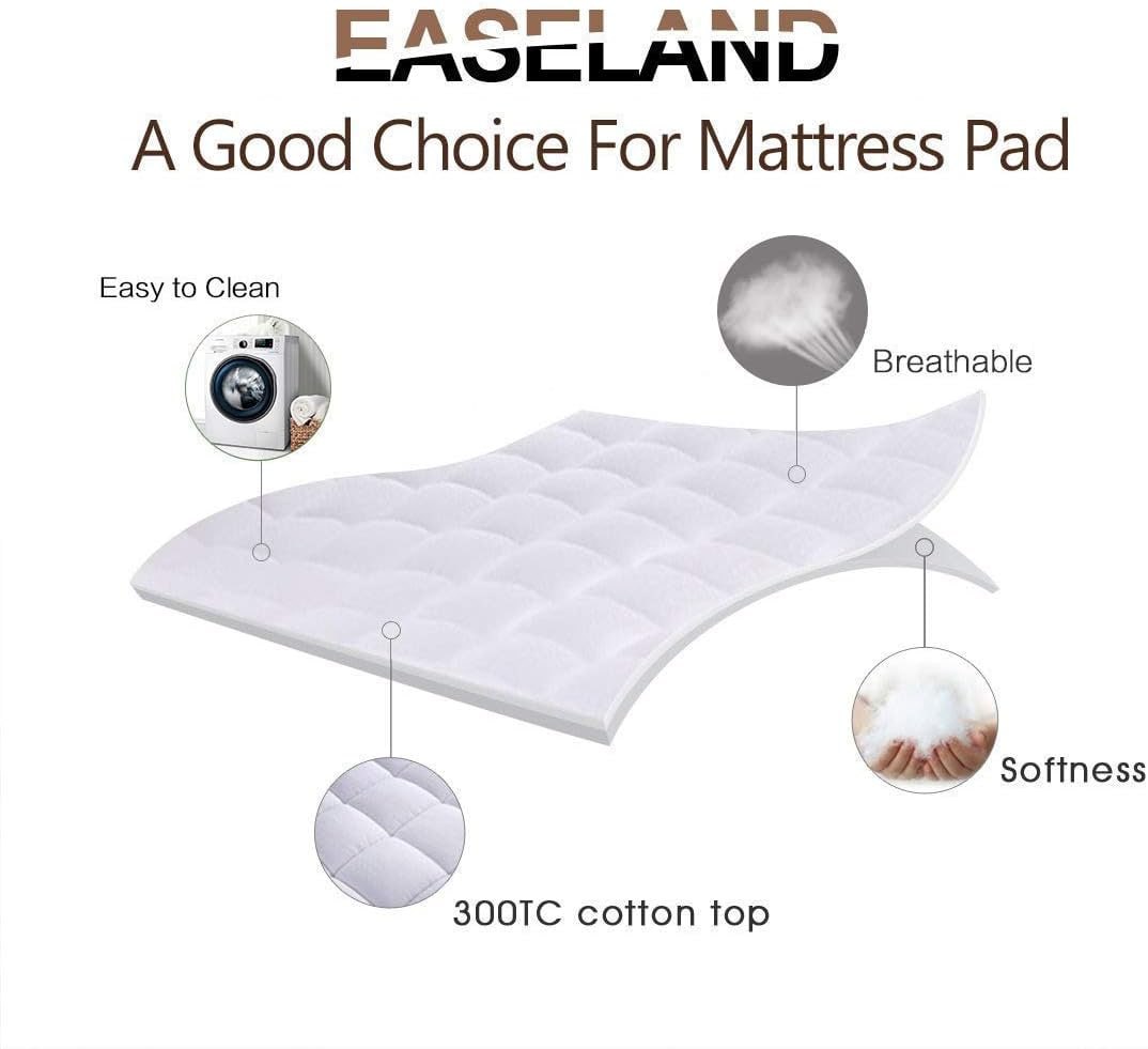 EASELAND Queen Mattress Pad Pillow Top Mattress Topper Quilted Fitted Mattress Protector Cotton Top Stretchable 8-21 Inch Deep Pocket Cooling Mattress Topper (60 x 80 Inch, White) Image 2
