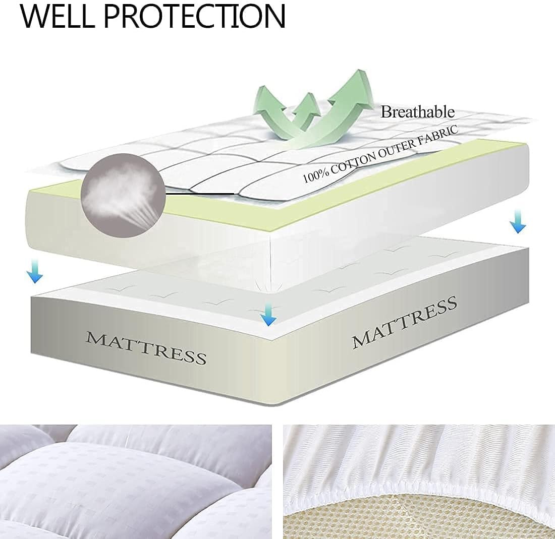 EASELAND Queen Mattress Pad Pillow Top Mattress Topper Quilted Fitted Mattress Protector Cotton Top Stretchable 8-21 Inch Deep Pocket Cooling Mattress Topper (60 x 80 Inch, White) Image 3