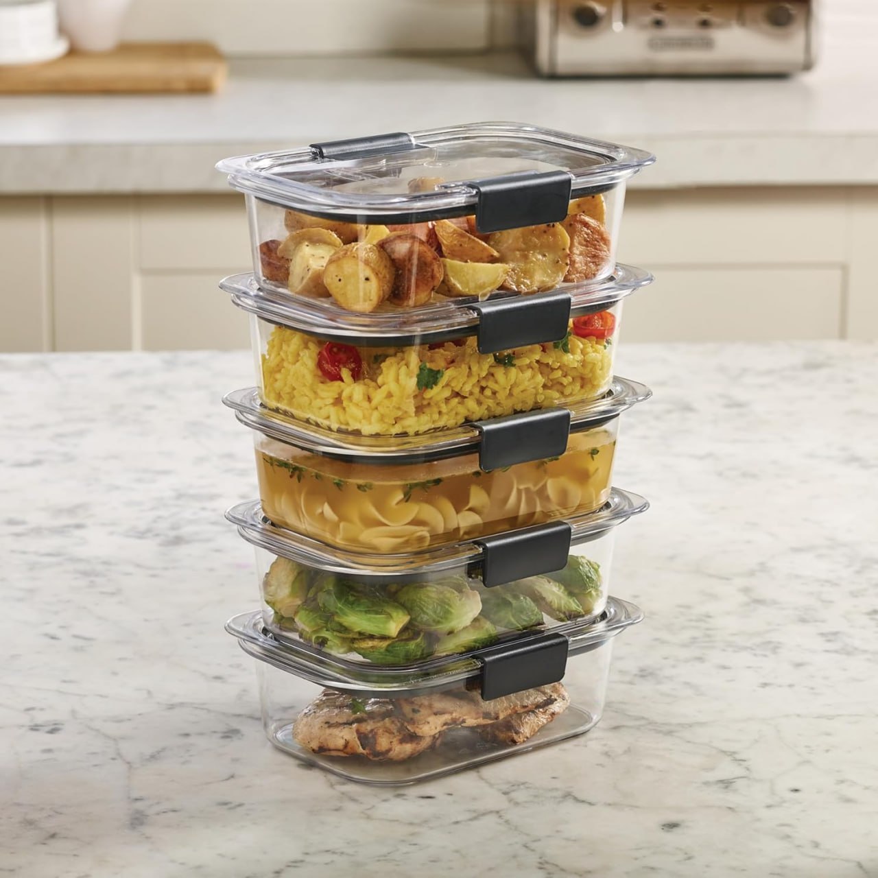 Rubbermaid Brilliance Food Storage Containers, BPA-Free, Airtight Lids, Perfect for Lunch Meal Prep and Leftovers, 5-Piece Set (3.2 Cups) Image 4