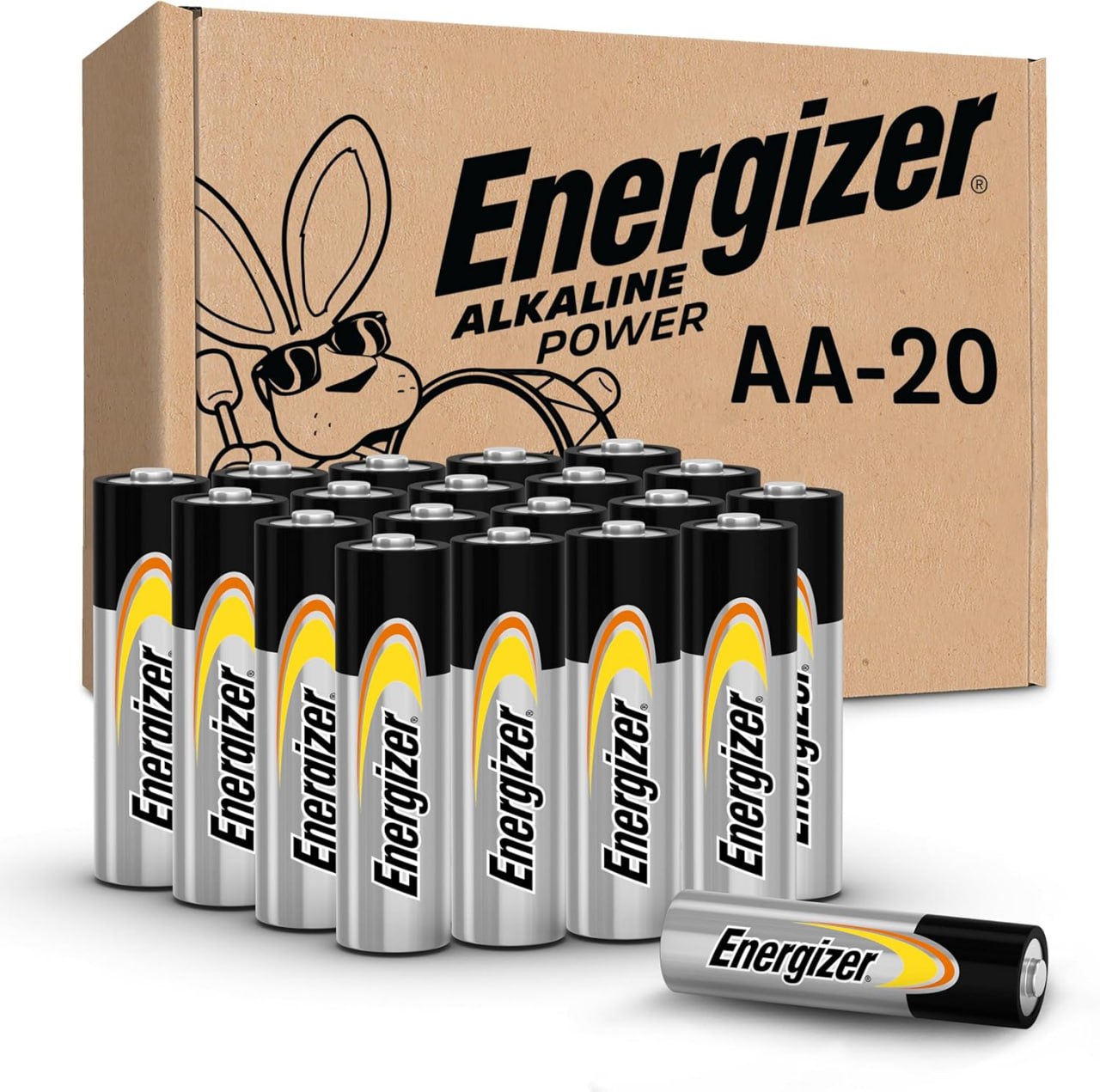 Energizer Alkaline Power AA Batteries (20 Pack), Double A Battery Alkaline, Long-Lasting